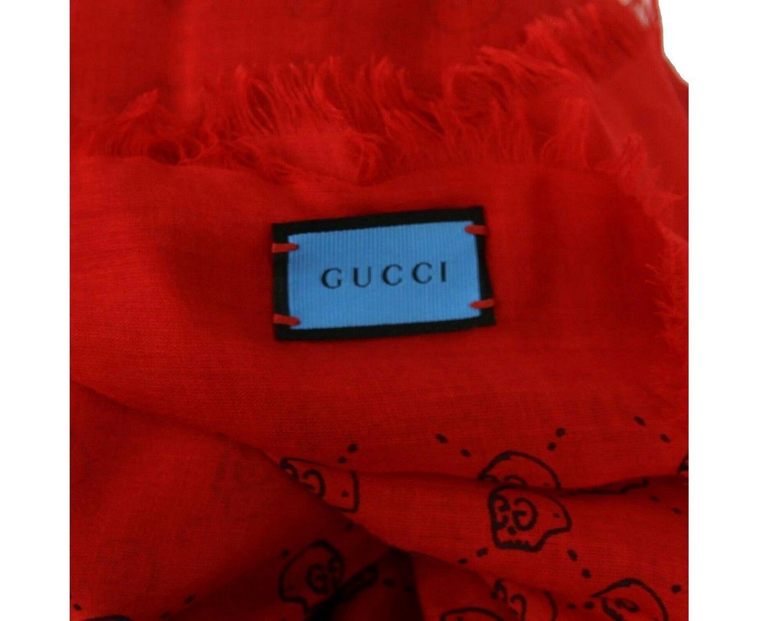 Gucci Women's Ghost Red Modal / Silk GG Skull Print Large Square Size ONE SIZE - 4 Thumbnail