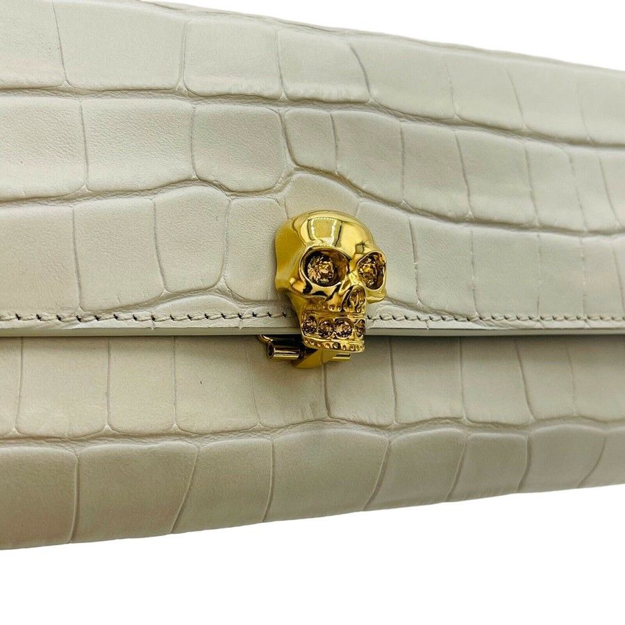 Alexander McQueen Off White Croc-embossed Leather Skull Wallet Size ONE SIZE - 4 Thumbnail