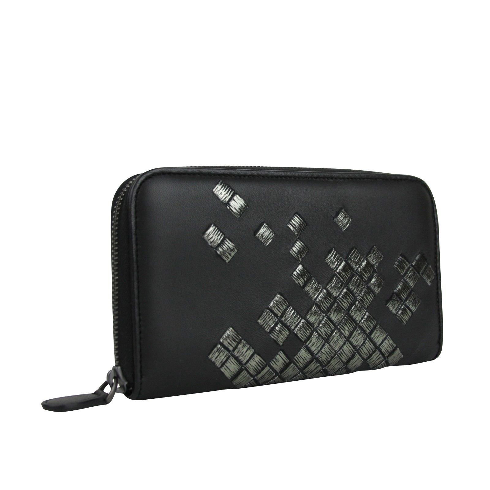 Bottega Veneta Women's Zip Around Black Leather Woven Wallet Size ONE SIZE - 2 Thumbnail
