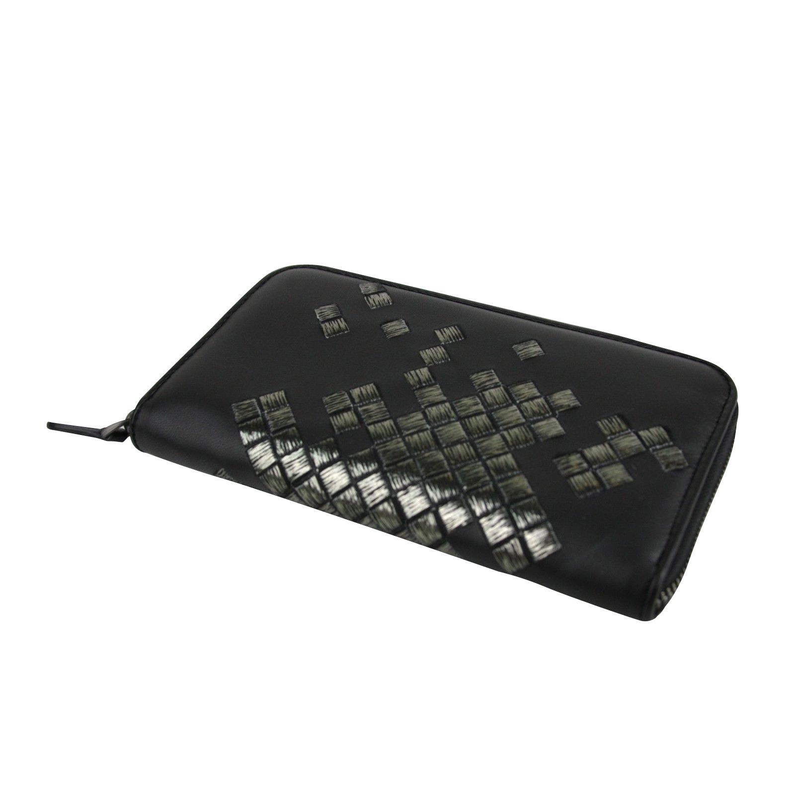 Bottega Veneta Women's Zip Around Black Leather Woven Wallet Size ONE SIZE - 5 Thumbnail