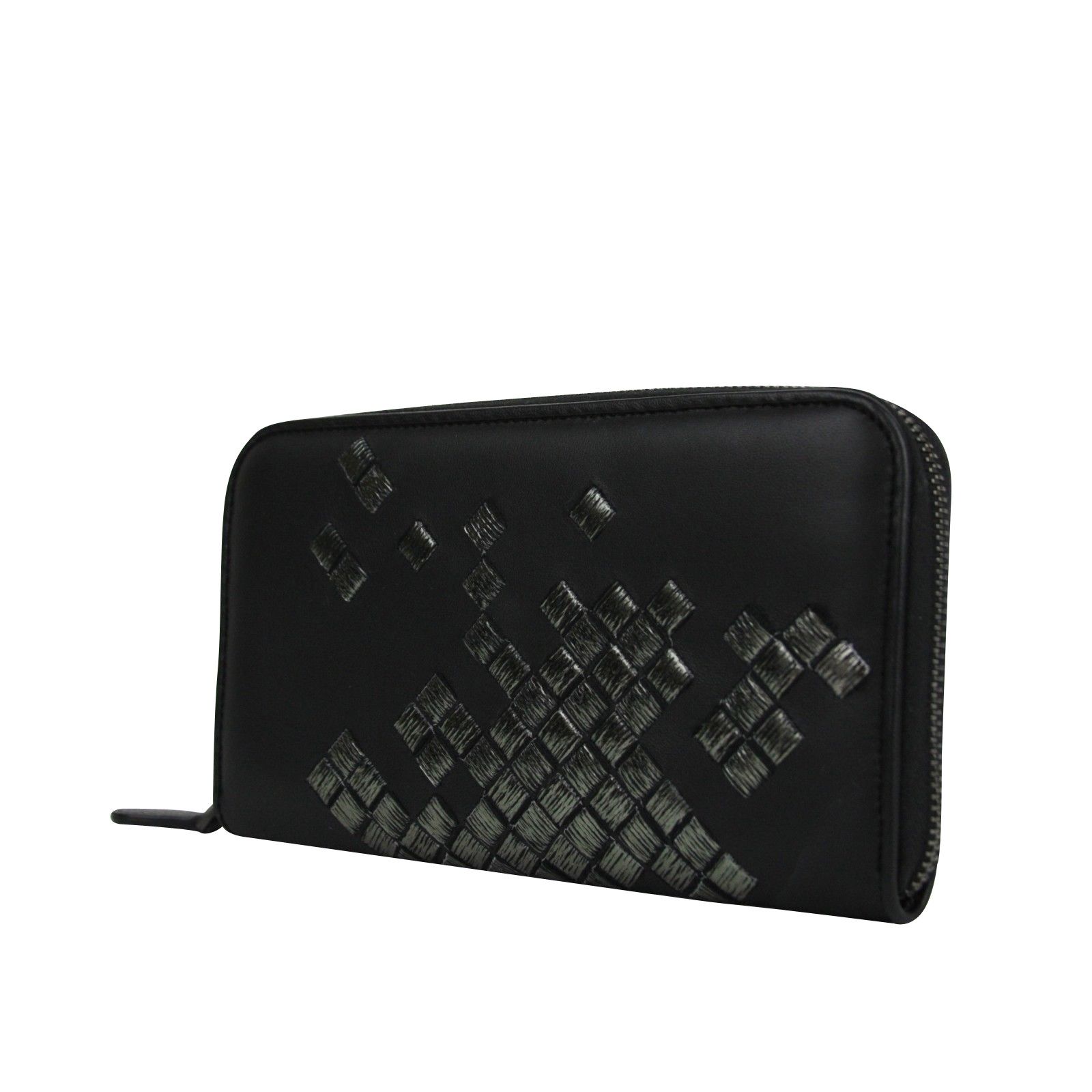 Bottega Veneta Women's Zip Around Black Leather Woven Wallet Size ONE SIZE - 3 Thumbnail
