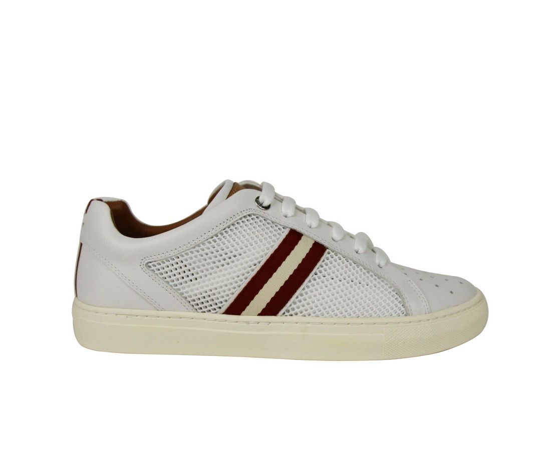 Bally Men's White Calf Leather Sneakers With Red Beige (7 D US) Size US 7 / EU 40 - 7 Thumbnail