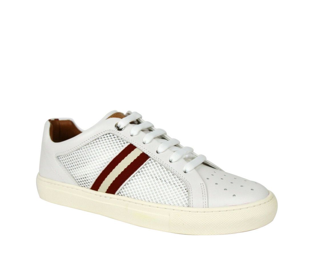 Bally Men's White Calf Leather Sneakers With Red Beige (7 D US) Size US 7 / EU 40 - 2 Thumbnail