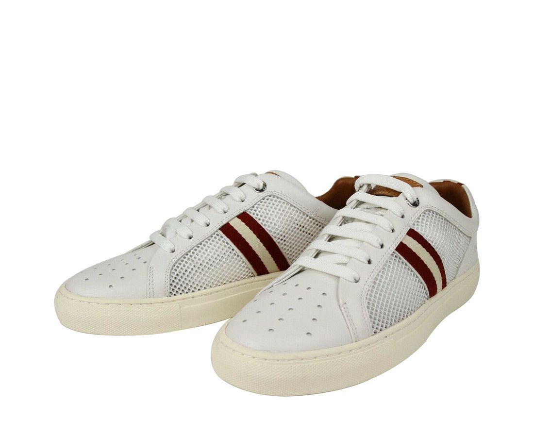 Bally Men's White Calf Leather Sneakers With Red Beige (7 D US) Size US 7 / EU 40 - 3 Thumbnail