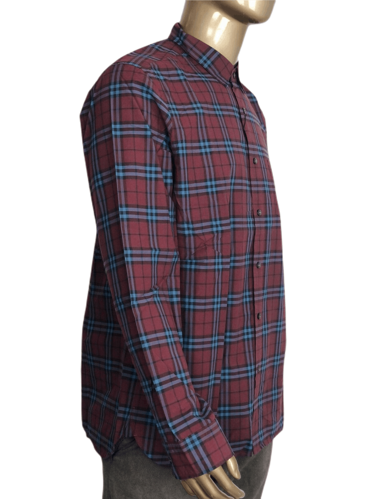 Burberry Alexander Men's Crimson Red/Blue Checked Cotton Shirt (S Size US S / EU 44-46 / 1 - 3 Thumbnail