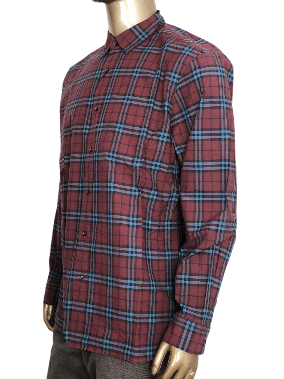 Burberry Alexander Men's Crimson Red/Blue Checked Cotton Shirt (S Size US S / EU 44-46 / 1 - 2 Thumbnail