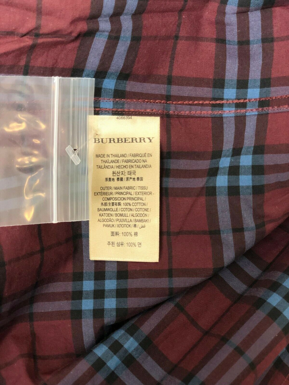 Burberry Alexander Men's Crimson Red/Blue Checked Cotton Shirt (S Size US S / EU 44-46 / 1 - 6 Thumbnail