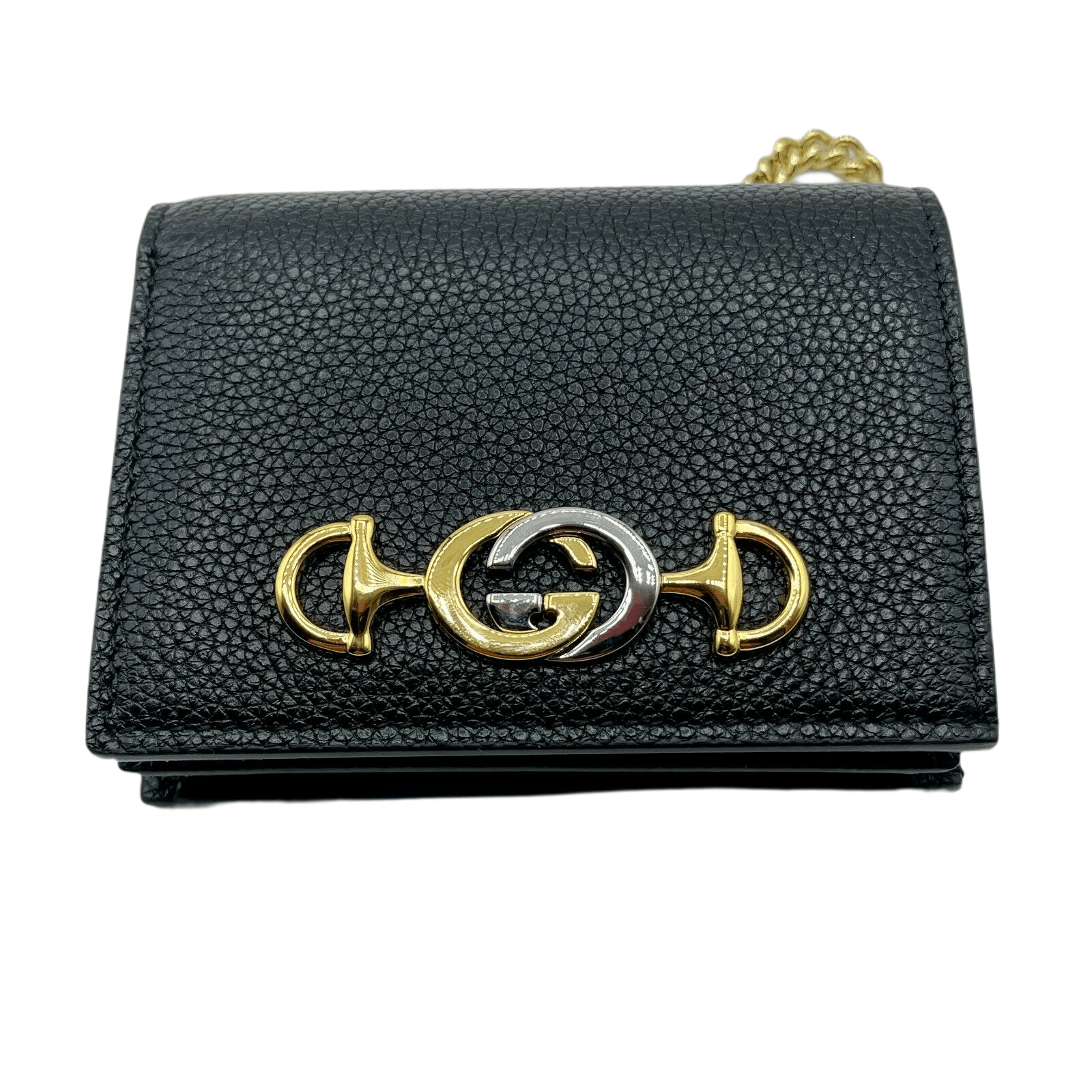 Gucci Zumi Women's Black Leather Gold Chain Bi-Fold Mini Wallet Size ONE SIZE - 6 Thumbnail