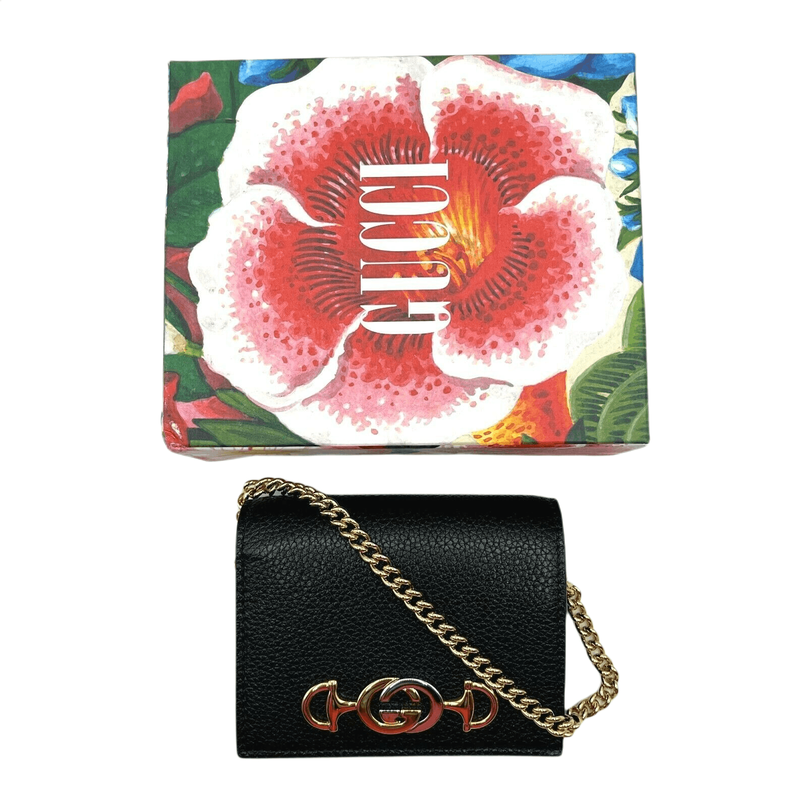 Gucci Zumi Women's Black Leather Gold Chain Bi-Fold Mini Wallet Size ONE SIZE - 2 Thumbnail