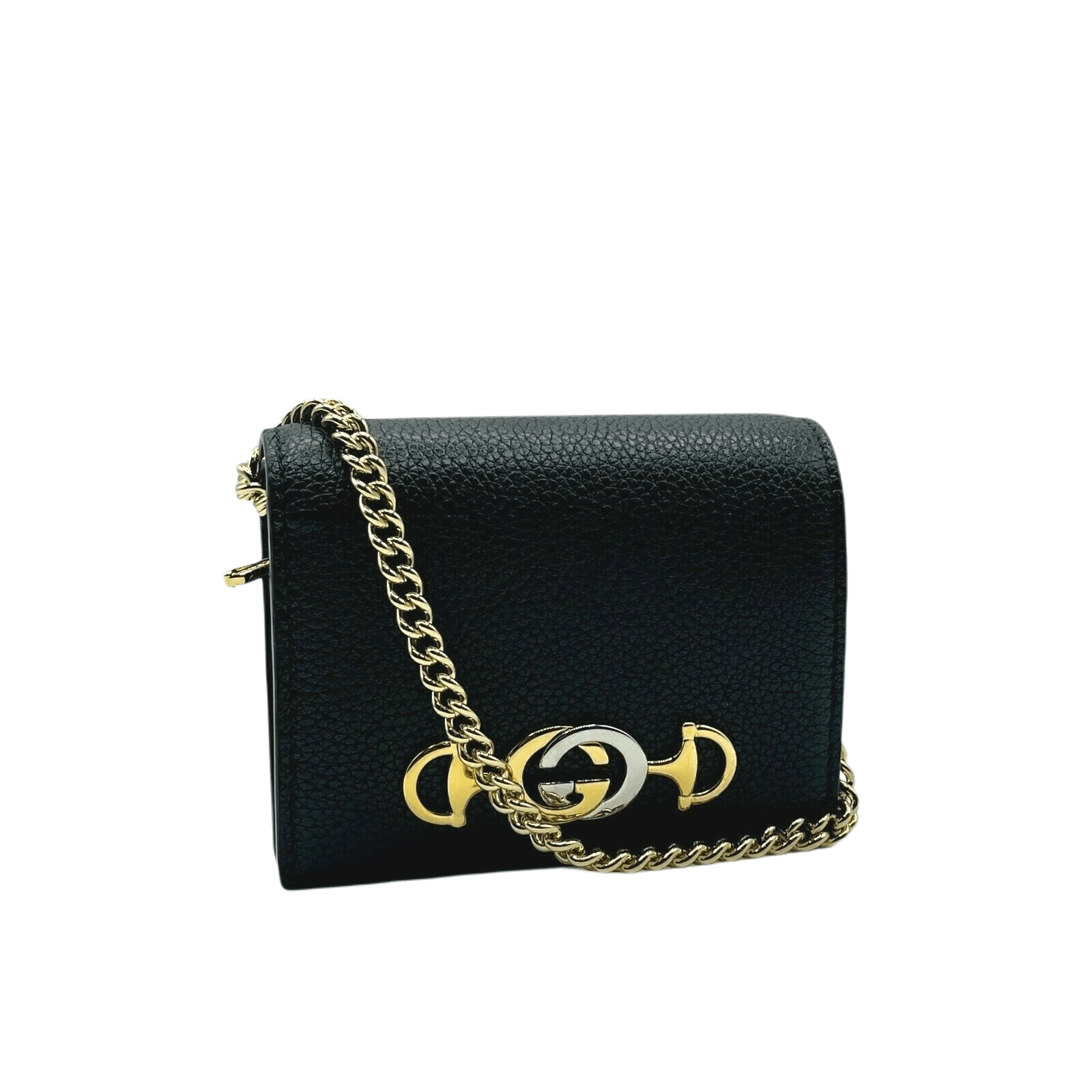 Gucci Zumi Women's Black Leather Gold Chain Bi-Fold Mini Wallet Size ONE SIZE - 3 Thumbnail