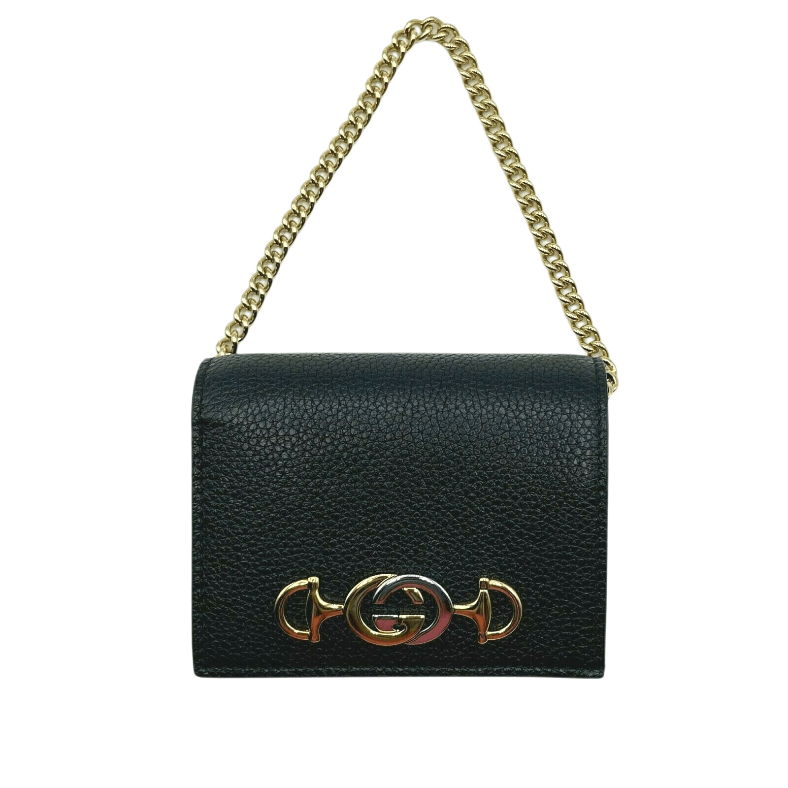 Gucci Zumi Women's Black Leather Gold Chain Bi-Fold Mini Wallet Size ONE SIZE - 5 Thumbnail