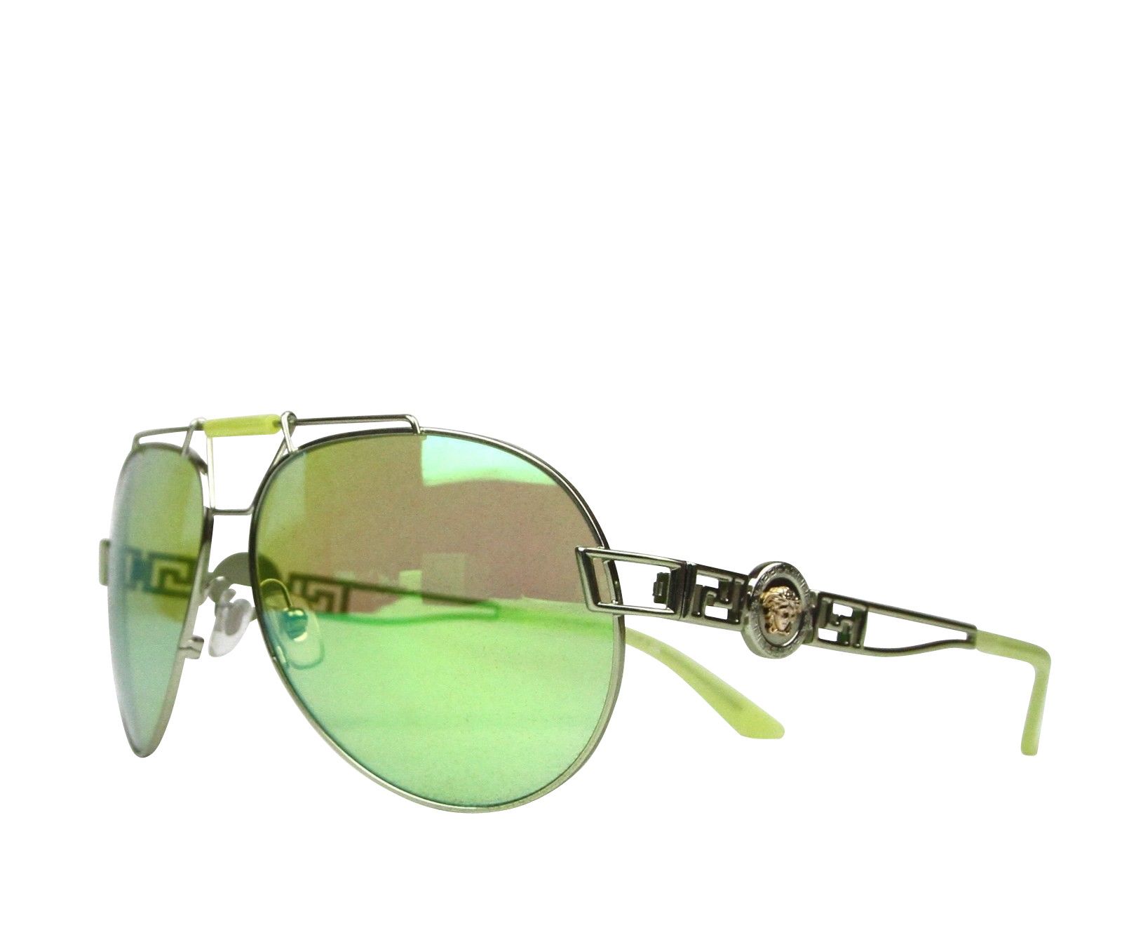Versace Women's Mirrored Lime Green Metal Aviator Sunglasses Size ONE SIZE - 6 Thumbnail