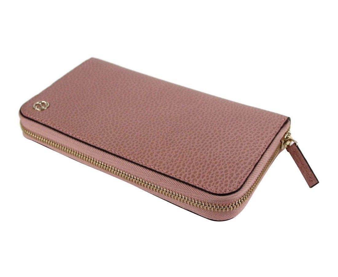 Gucci Women's Soft Pink Leather Gold Interlocking G Zip Around Size ONE SIZE - 4 Thumbnail