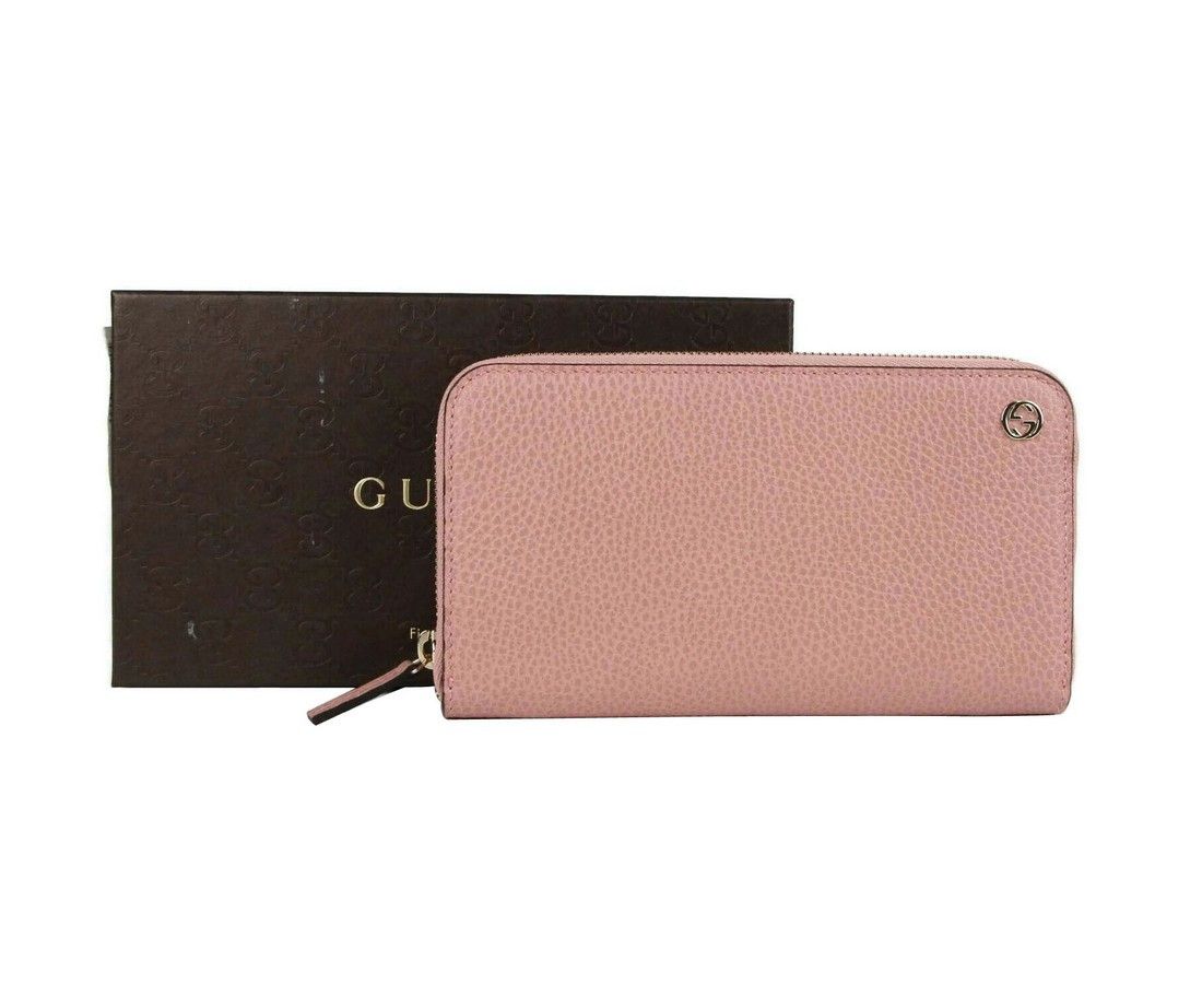Gucci Women's Soft Pink Leather Gold Interlocking G Zip Around Size ONE SIZE - 8 Thumbnail