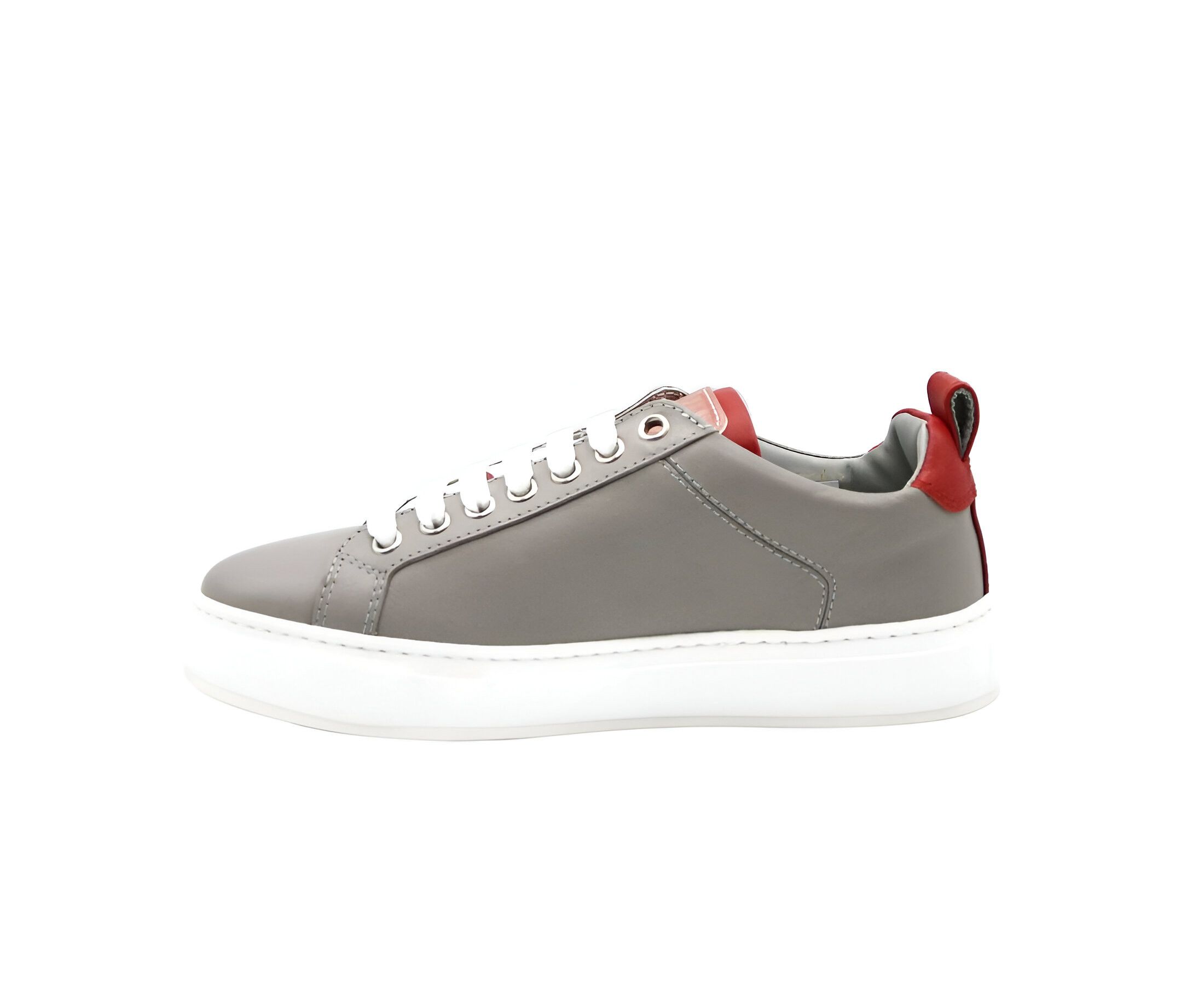 MCM Women's Grey Leather With Red Trim And Logo Low Top Sneaker Size US 6 / IT 36 - 3 Thumbnail