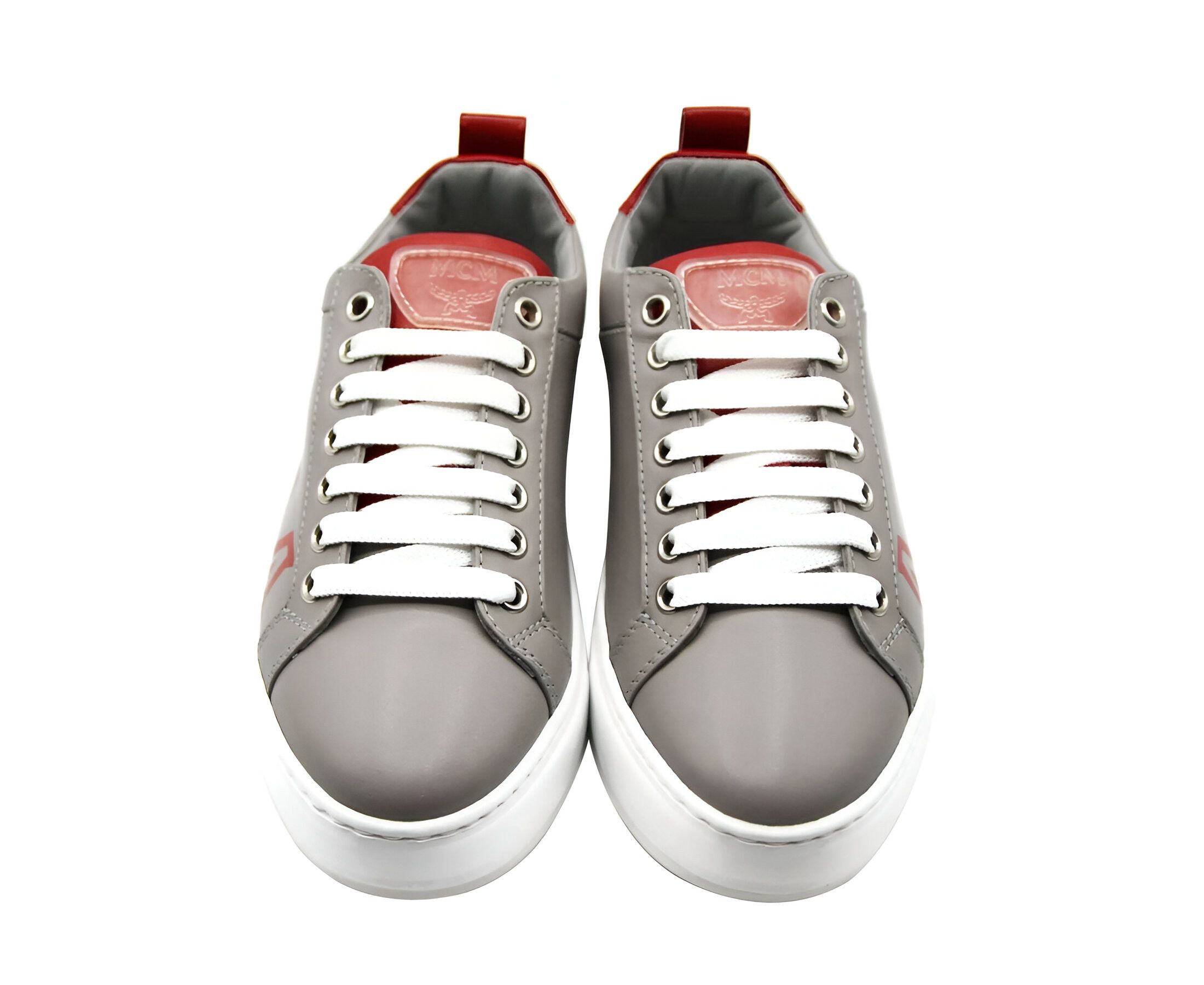 MCM Women's Grey Leather With Red Trim And Logo Low Top Sneaker Size US 6 / IT 36 - 4 Thumbnail