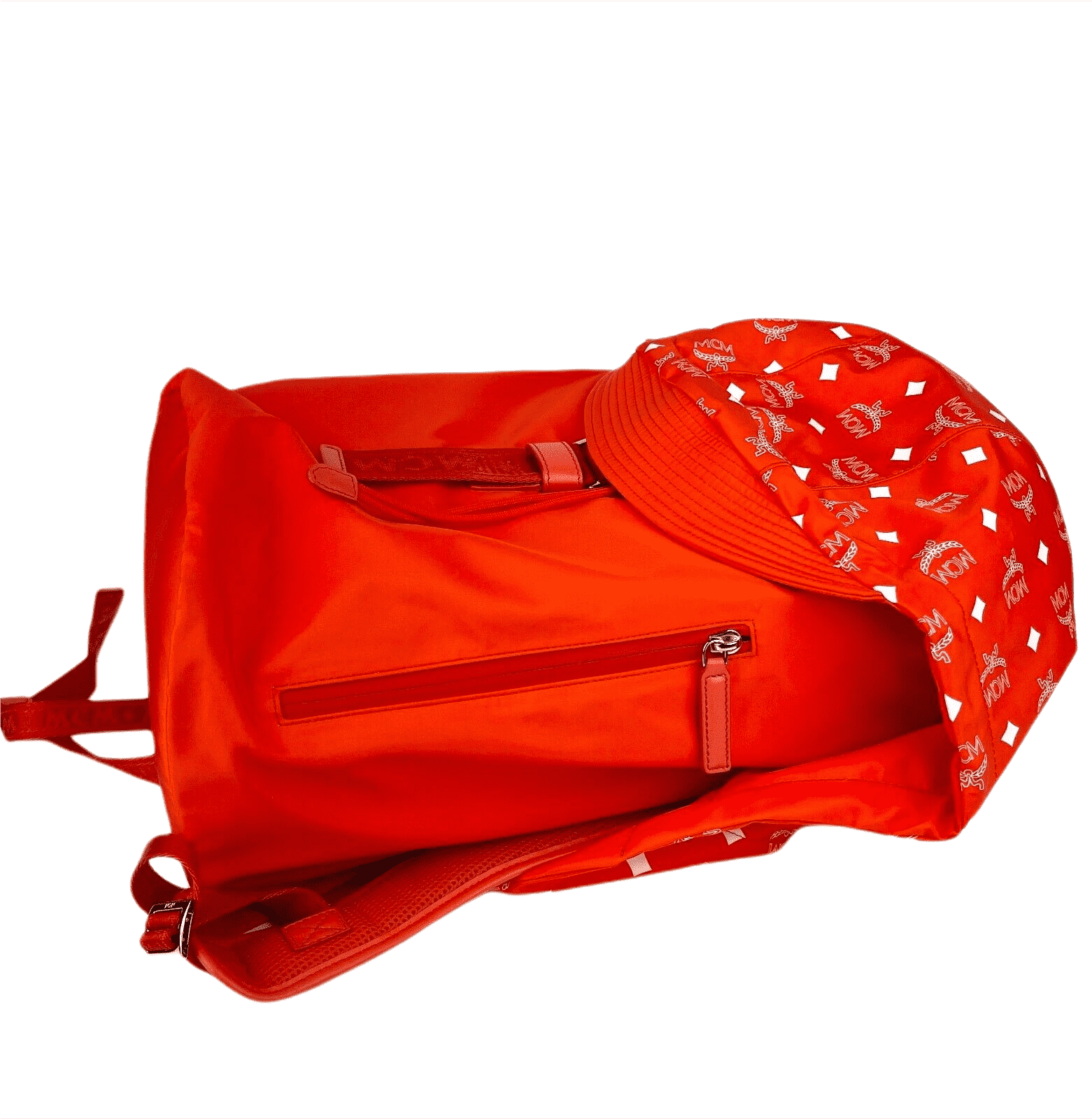 MCM Women's Orange Red Nylon Luft Hoodie Backpack /Detachable Size ONE SIZE - 4 Thumbnail
