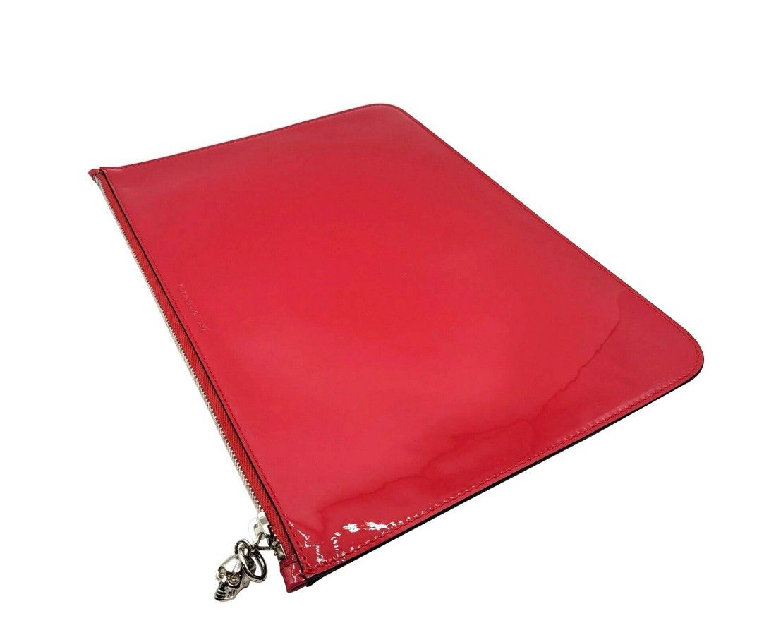 Alexander McQueen Women's Hot Pink Patent Leather Skull Large Pouch Size ONE SIZE - 4 Thumbnail