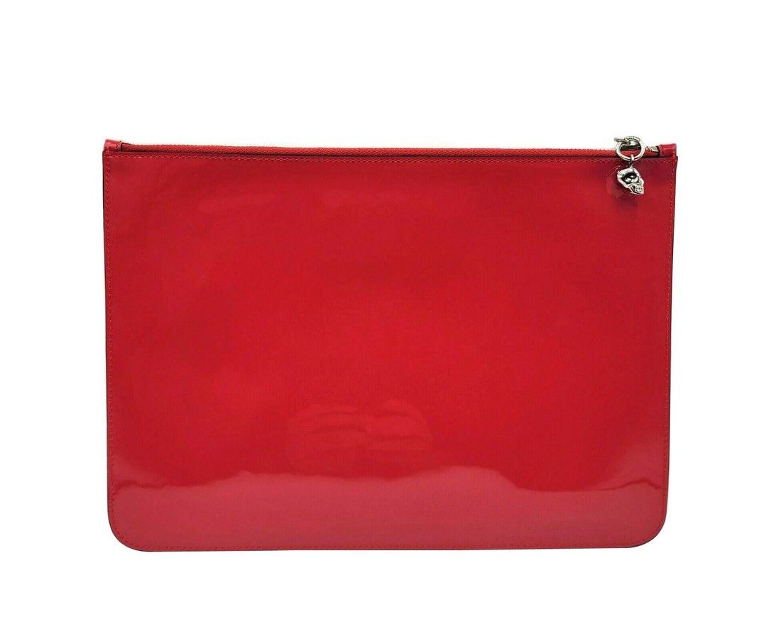 Alexander McQueen Women's Hot Pink Patent Leather Skull Large Pouch Size ONE SIZE - 2 Thumbnail
