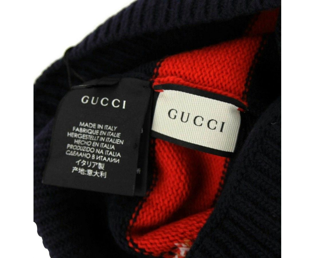 Gucci Men's Blue / Red Striped Wool Knit Beanie Hat With Large Size ONE SIZE - 4 Thumbnail