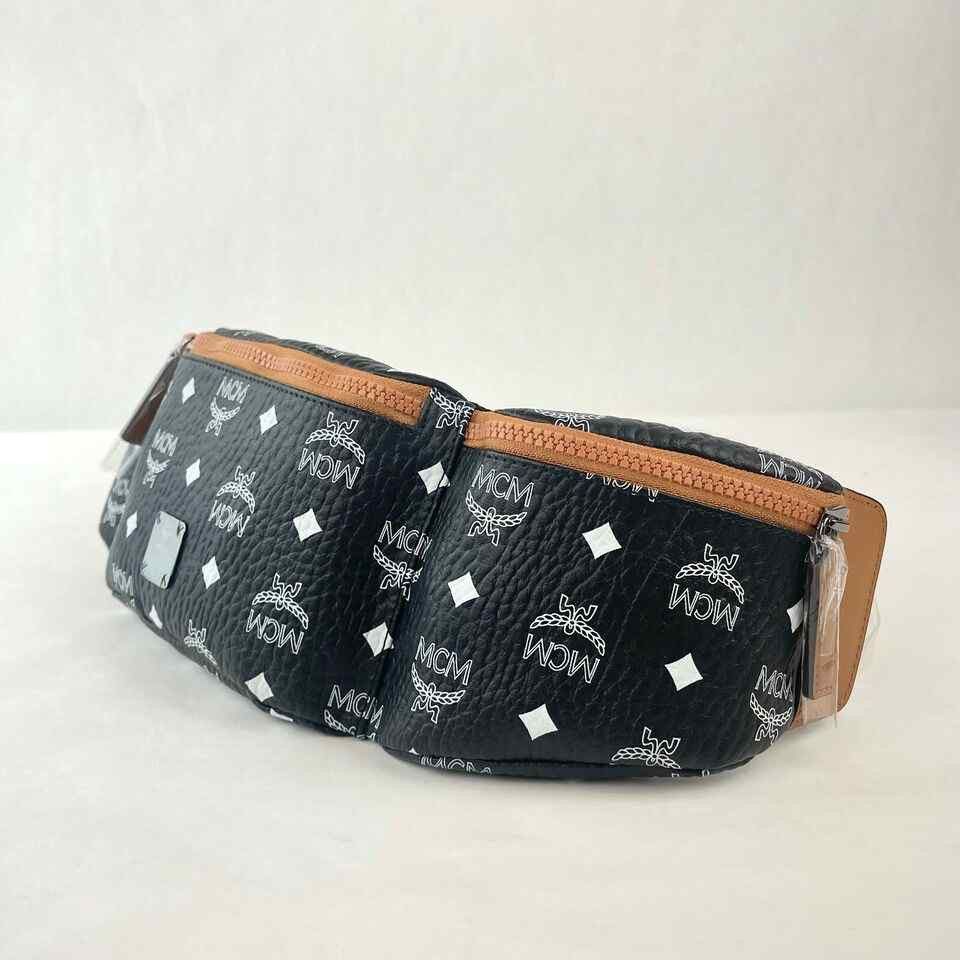 Women's Black Visetos Canvas Large Sling Belt Bag