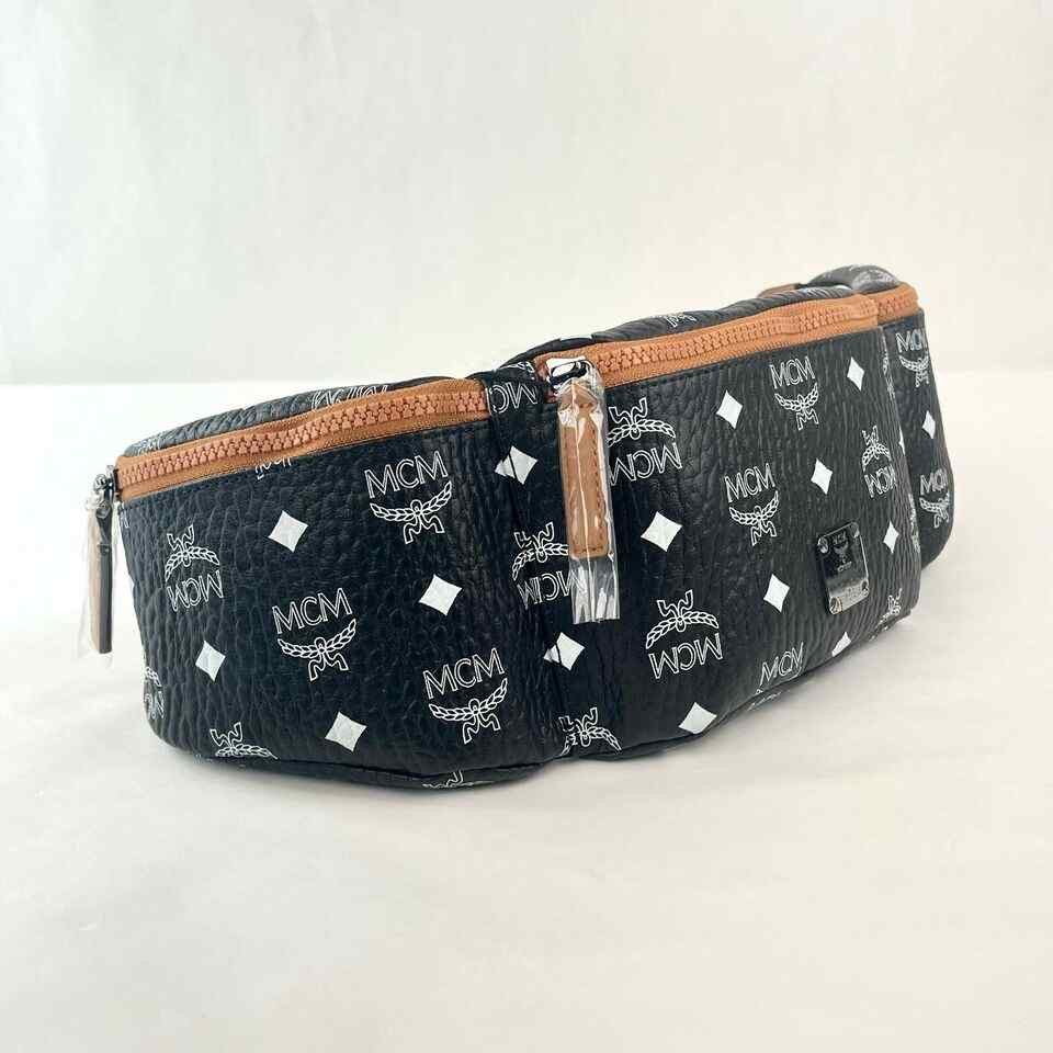 Women's Black Visetos Canvas Large Sling Belt Bag