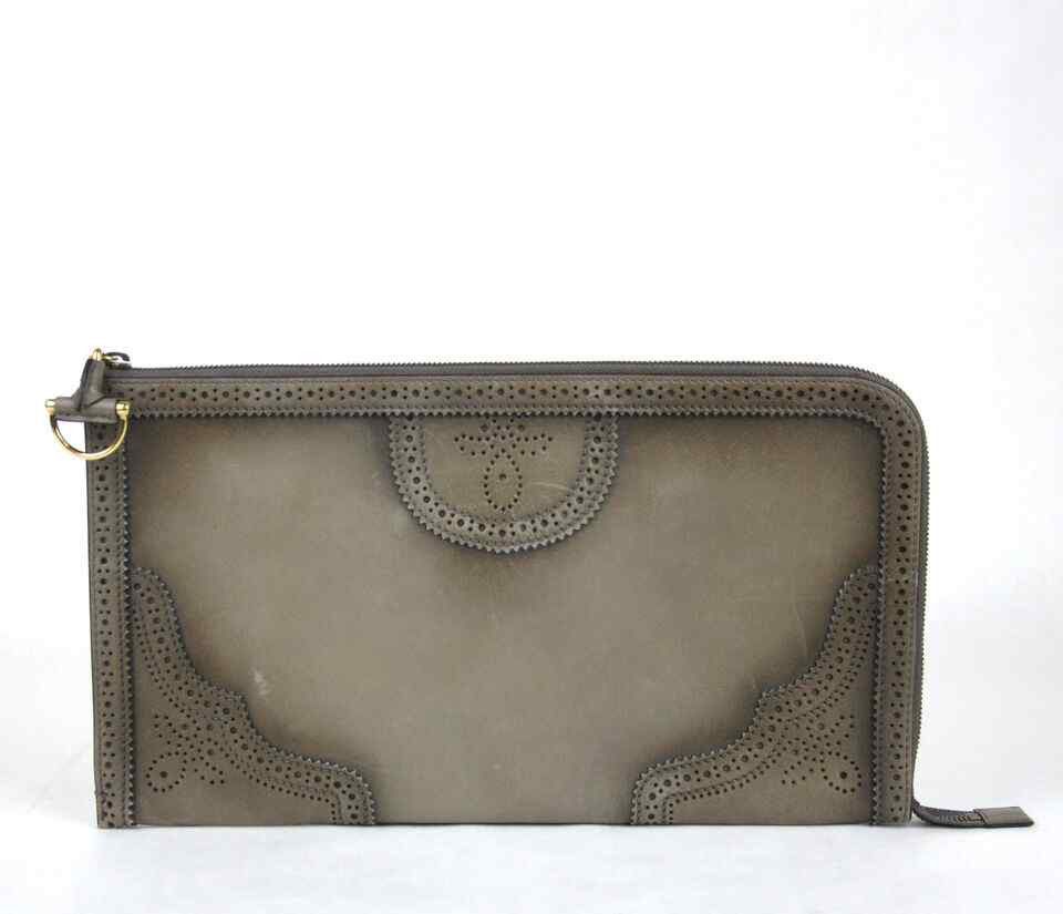 Gucci Women's Duilio Brogue Zip Around Leather Clutch Bag Size ONE SIZE - 2 Thumbnail