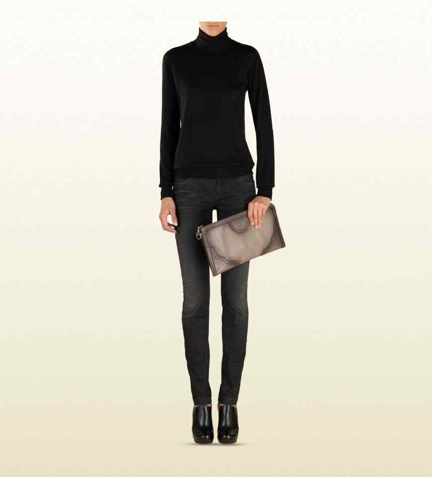 Gucci Women's Duilio Brogue Zip Around Leather Clutch Bag Size ONE SIZE - 3 Thumbnail