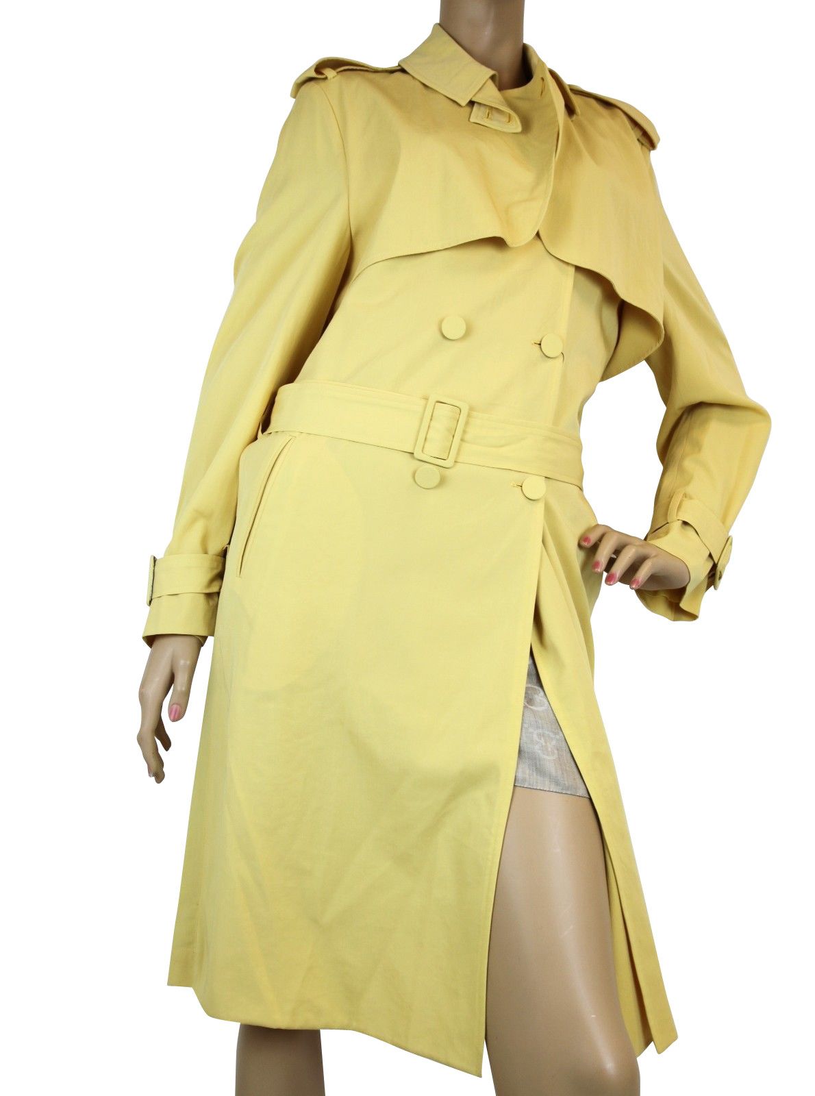 Bottega Veneta Women's Yellow Virgin Wool Trench Coat Jacket (42) Size M / US 6-8 / IT 42-44 - 2 Thumbnail