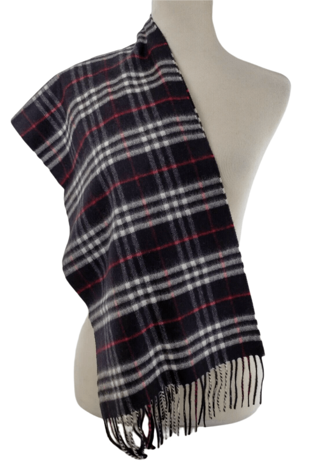 Burberry Navy Vintage Checker Cashmere Long Scarf with Fringe Size ONE SIZE - 5 Thumbnail