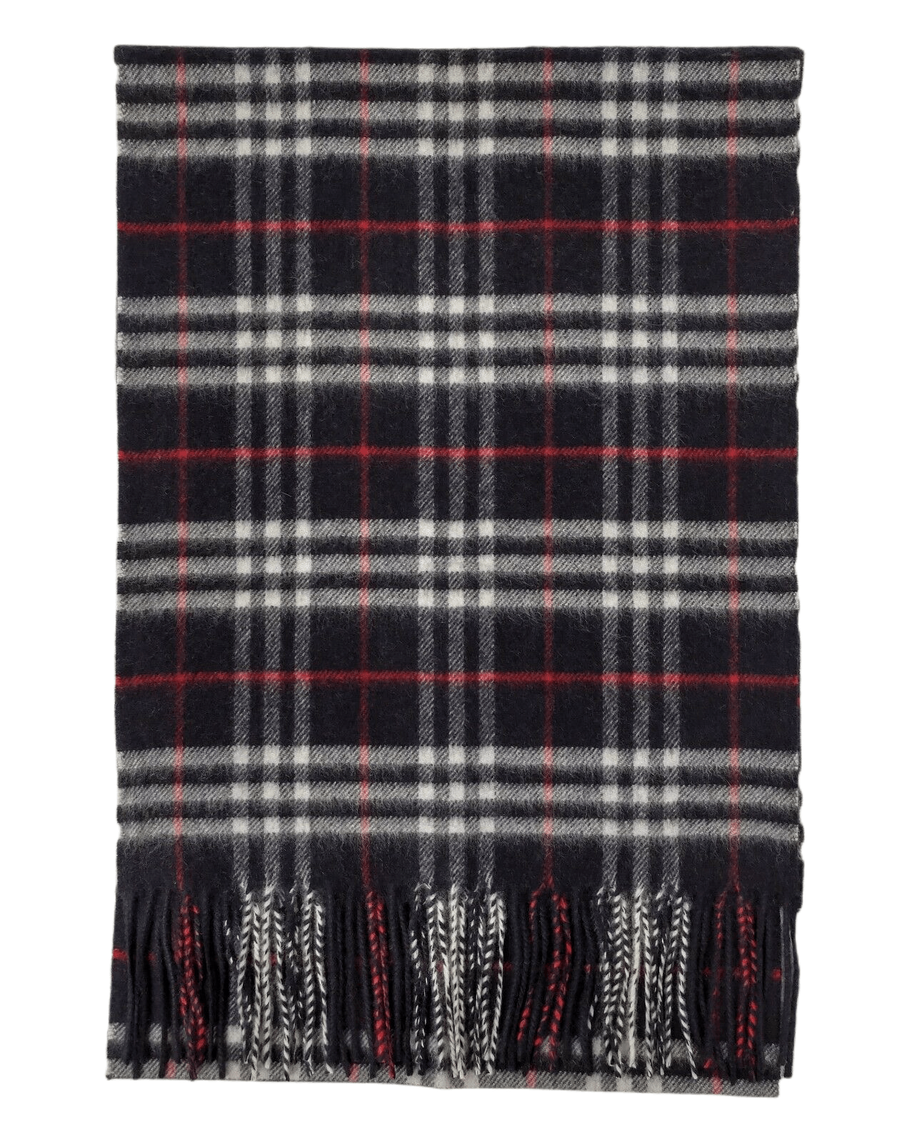 Burberry Navy Vintage Checker Cashmere Long Scarf with Fringe Size ONE SIZE - 2 Thumbnail