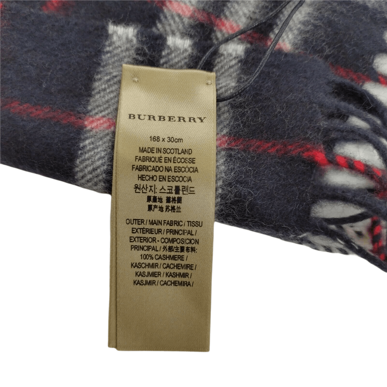 Burberry Navy Vintage Checker Cashmere Long Scarf with Fringe Size ONE SIZE - 4 Thumbnail