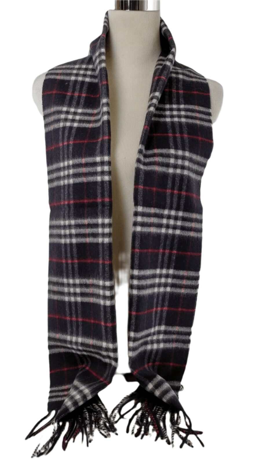 Burberry Navy Vintage Checker Cashmere Long Scarf with Fringe Size ONE SIZE - 6 Thumbnail