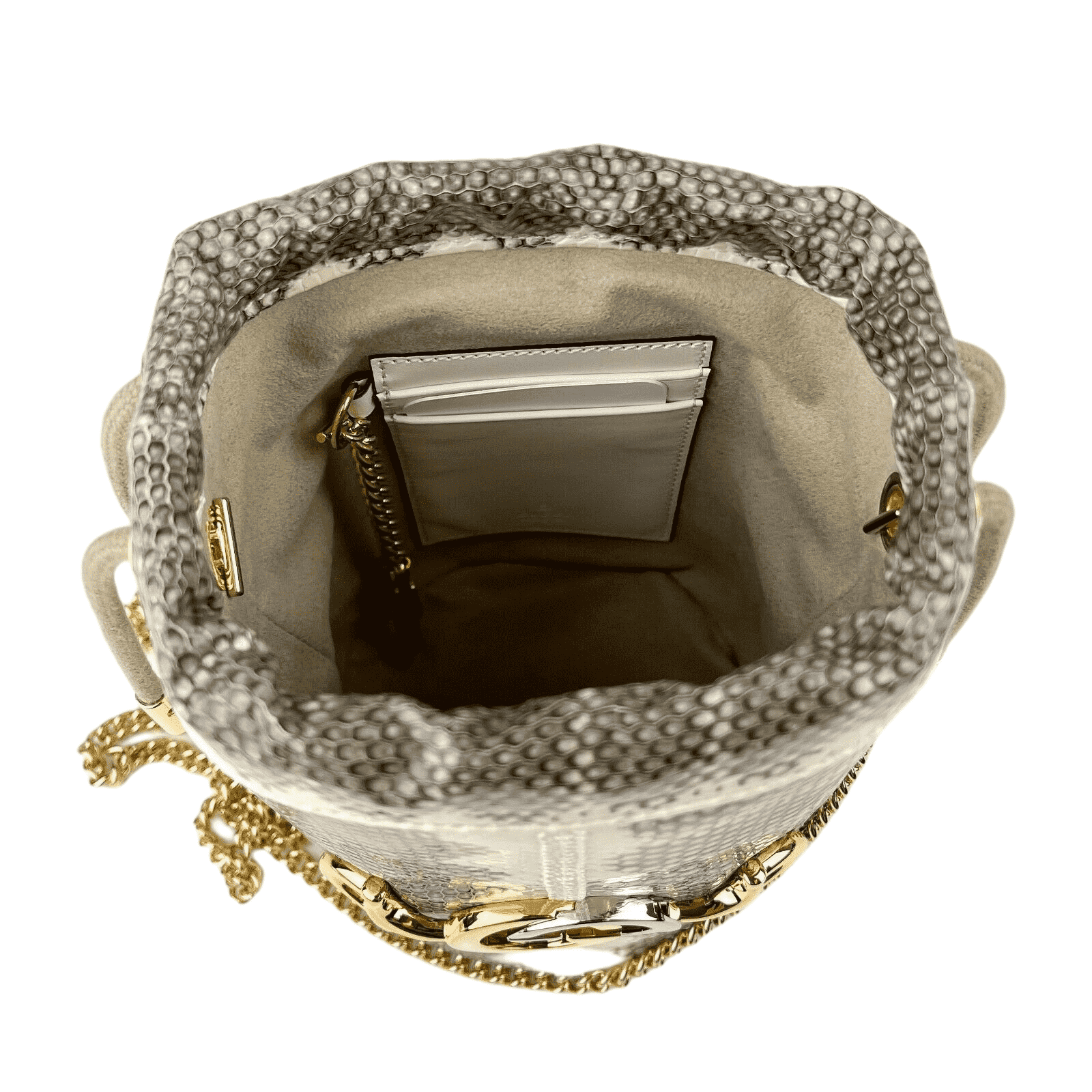 Gucci Zumi White/Gray Snakeskin Mini Drawstring Bucket Chain Bag Size ONE SIZE - 7 Thumbnail