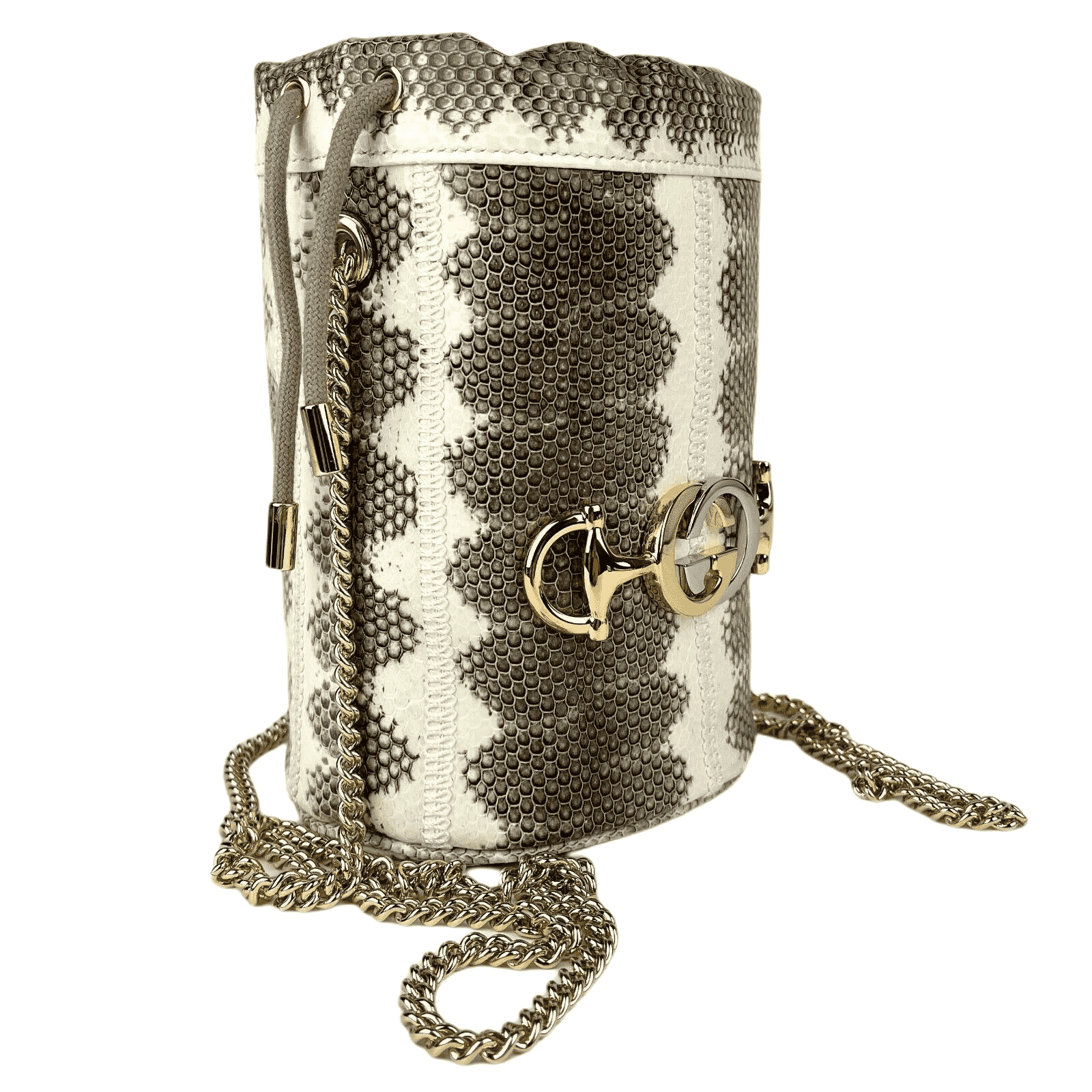 Gucci Zumi White/Gray Snakeskin Mini Drawstring Bucket Chain Bag Size ONE SIZE - 5 Thumbnail