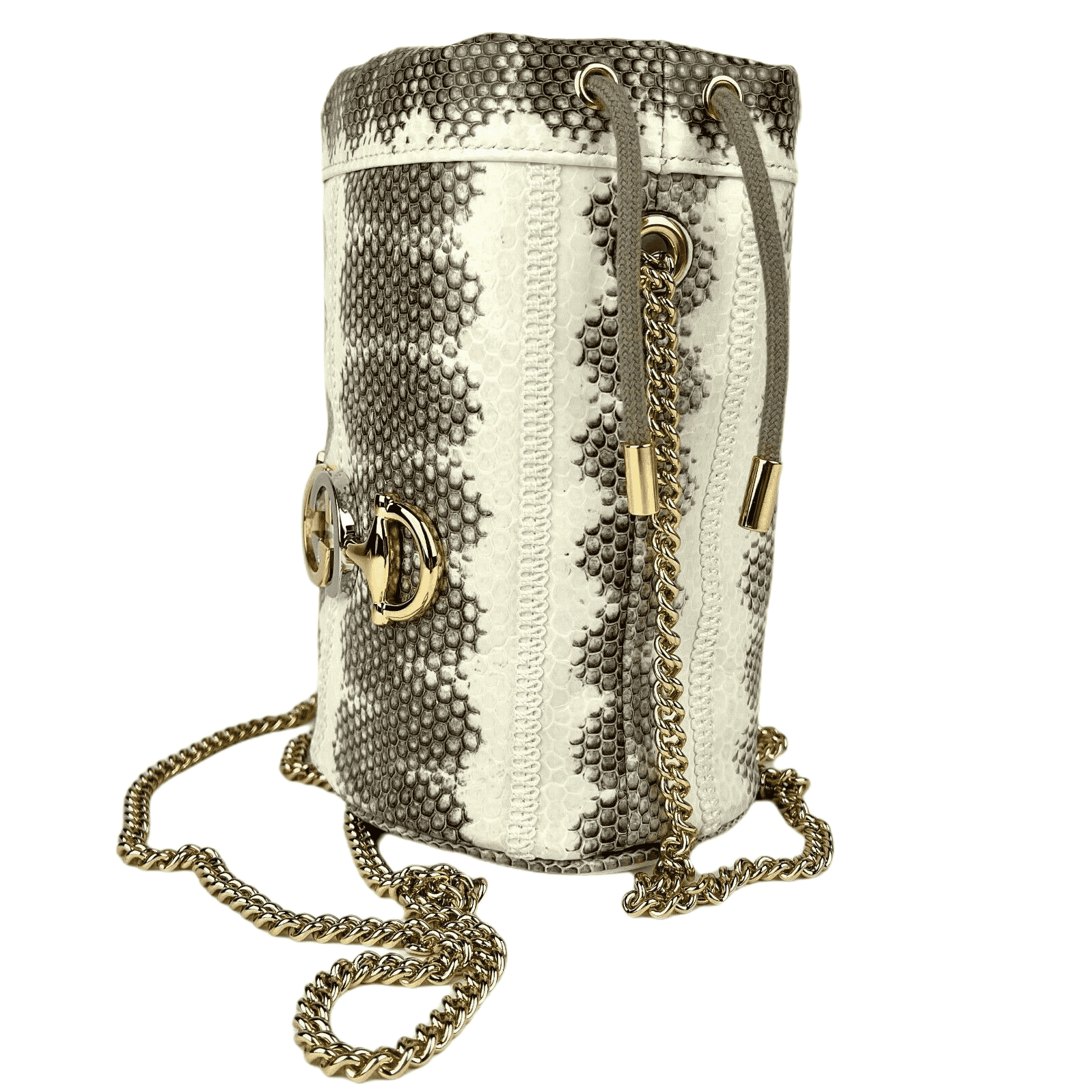 Gucci Zumi White/Gray Snakeskin Mini Drawstring Bucket Chain Bag Size ONE SIZE - 2 Thumbnail
