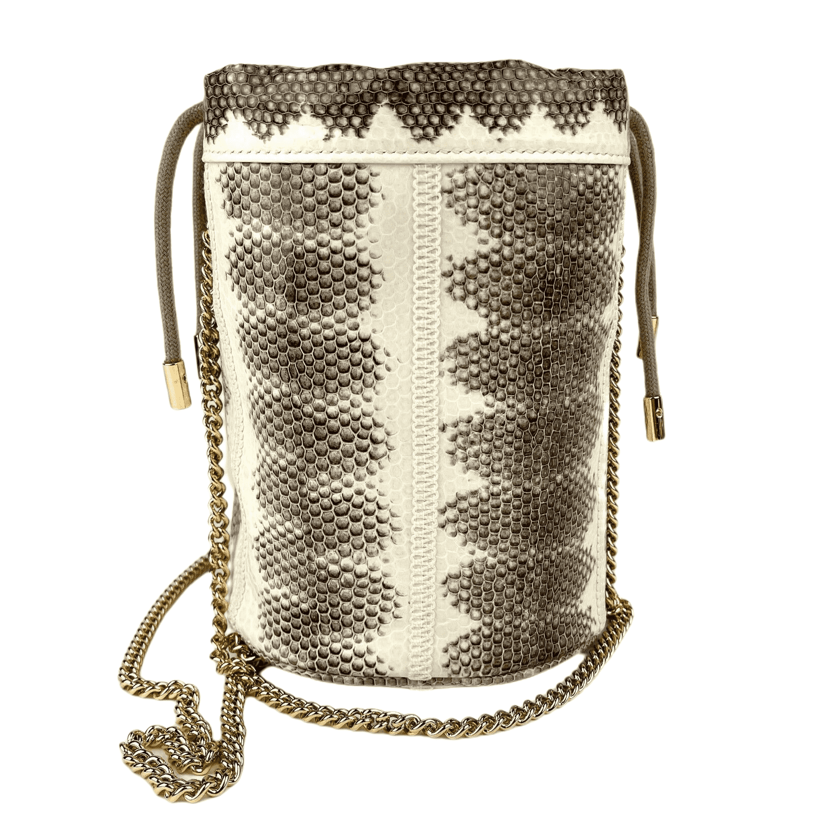 Gucci Zumi White/Gray Snakeskin Mini Drawstring Bucket Chain Bag Size ONE SIZE - 4 Thumbnail