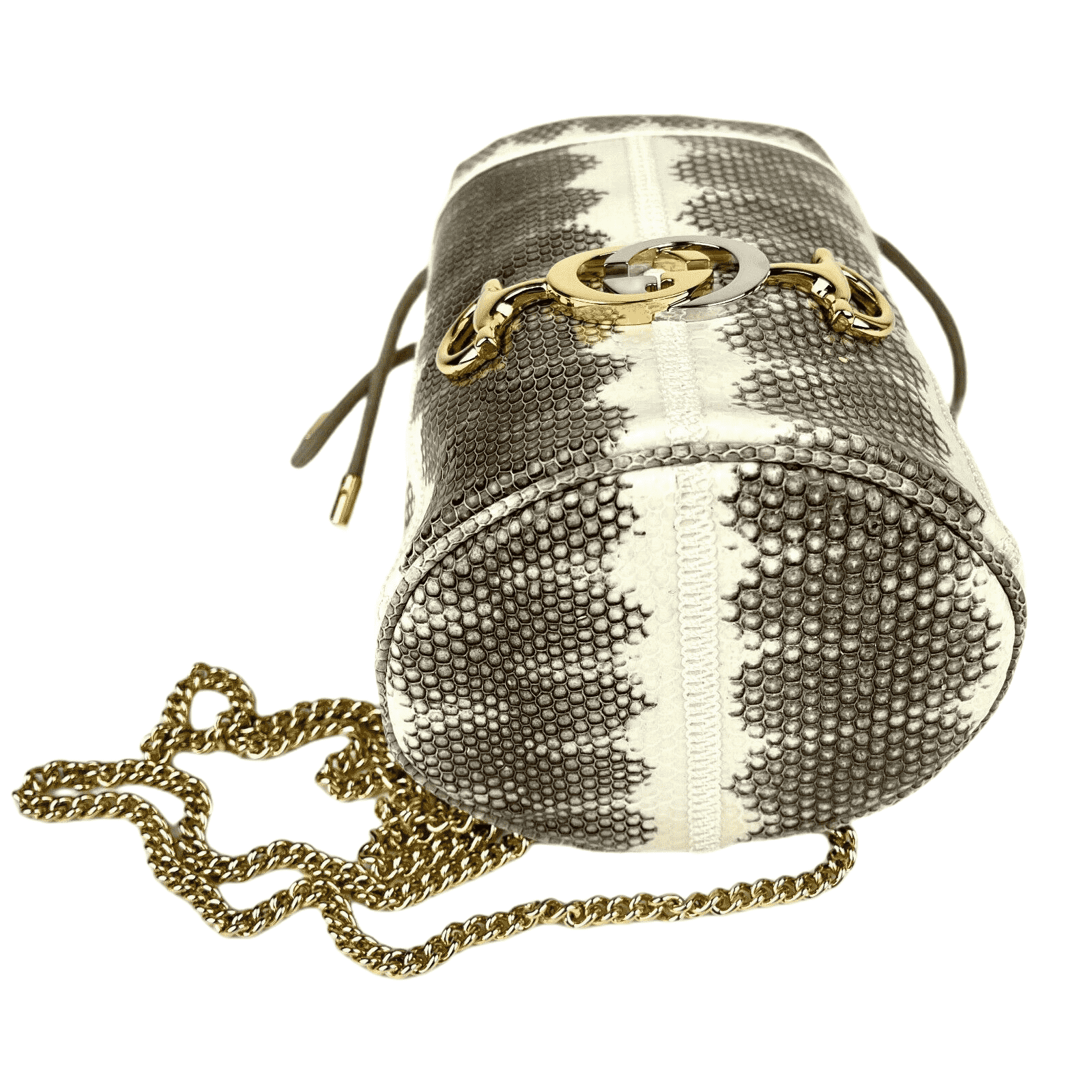 Gucci Zumi White/Gray Snakeskin Mini Drawstring Bucket Chain Bag Size ONE SIZE - 6 Thumbnail