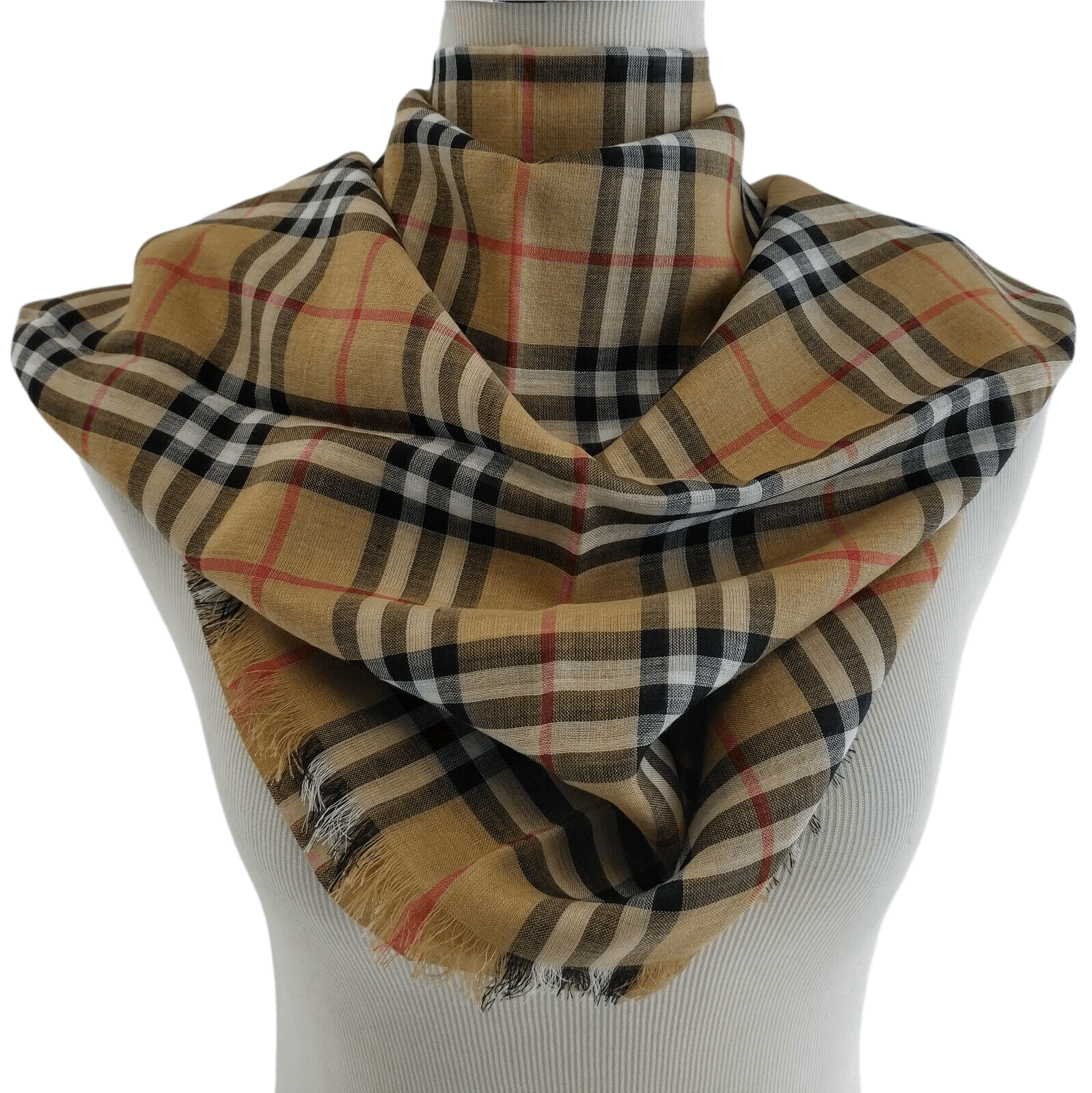 Burberry New Classic Gauze Vintage Brown Checker Wool Silk Scarf Size ONE SIZE - 3 Thumbnail