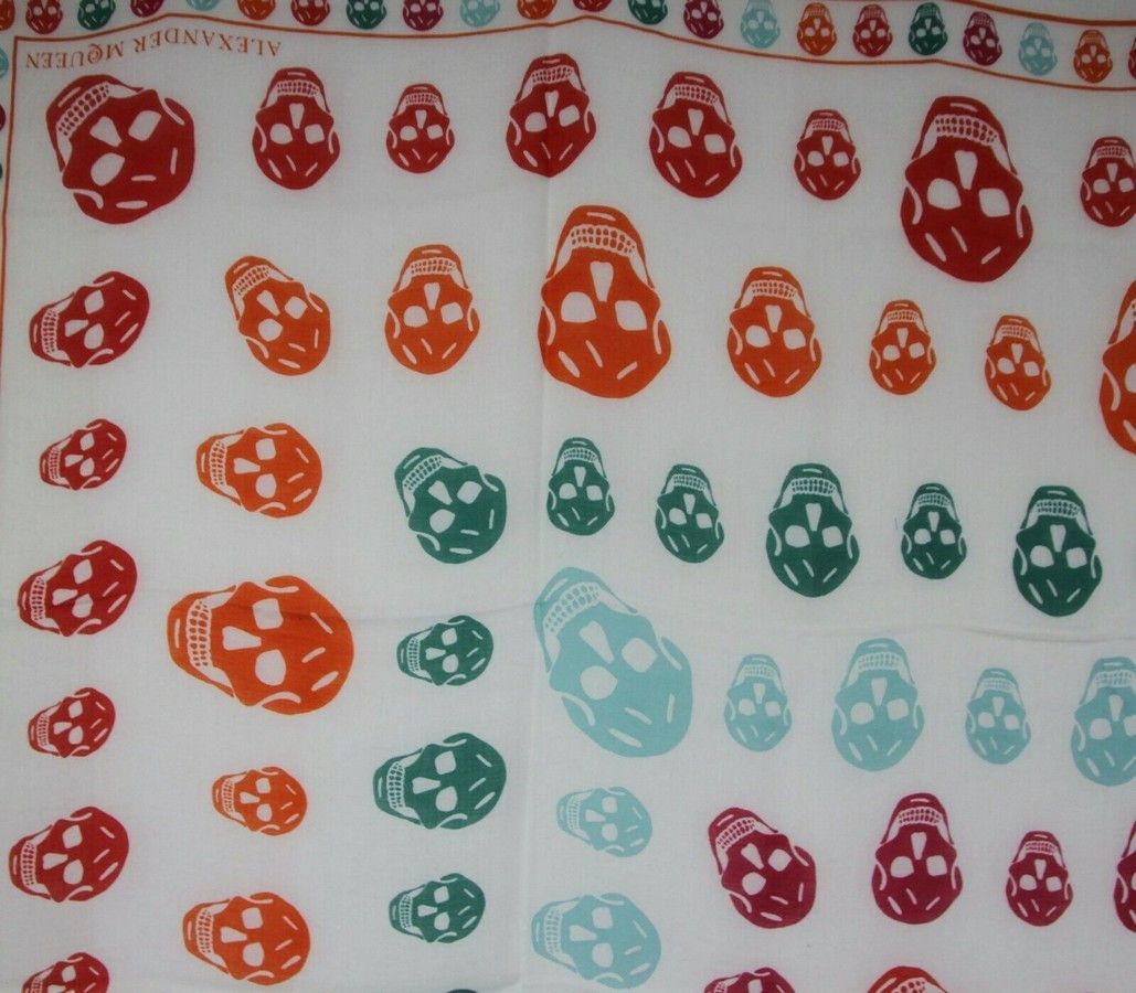 Alexander McQueen Women's Ivory / Orange Shawl With Multiskull Box Print Size ONE SIZE - 3 Thumbnail