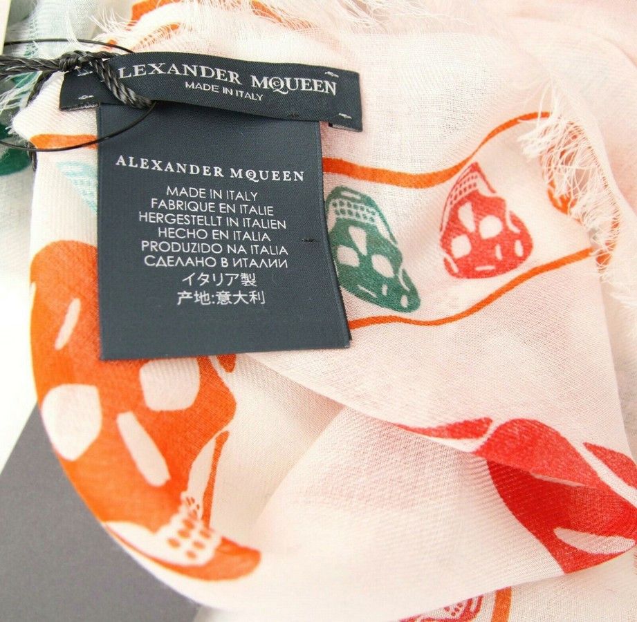 Alexander McQueen Women's Ivory / Orange Shawl With Multiskull Box Print Size ONE SIZE - 5 Thumbnail