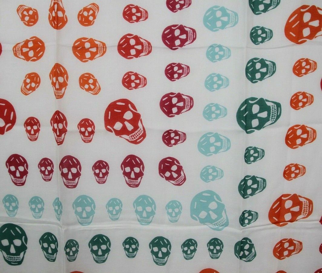 Alexander McQueen Women's Ivory / Orange Shawl With Multiskull Box Print Size ONE SIZE - 2 Thumbnail