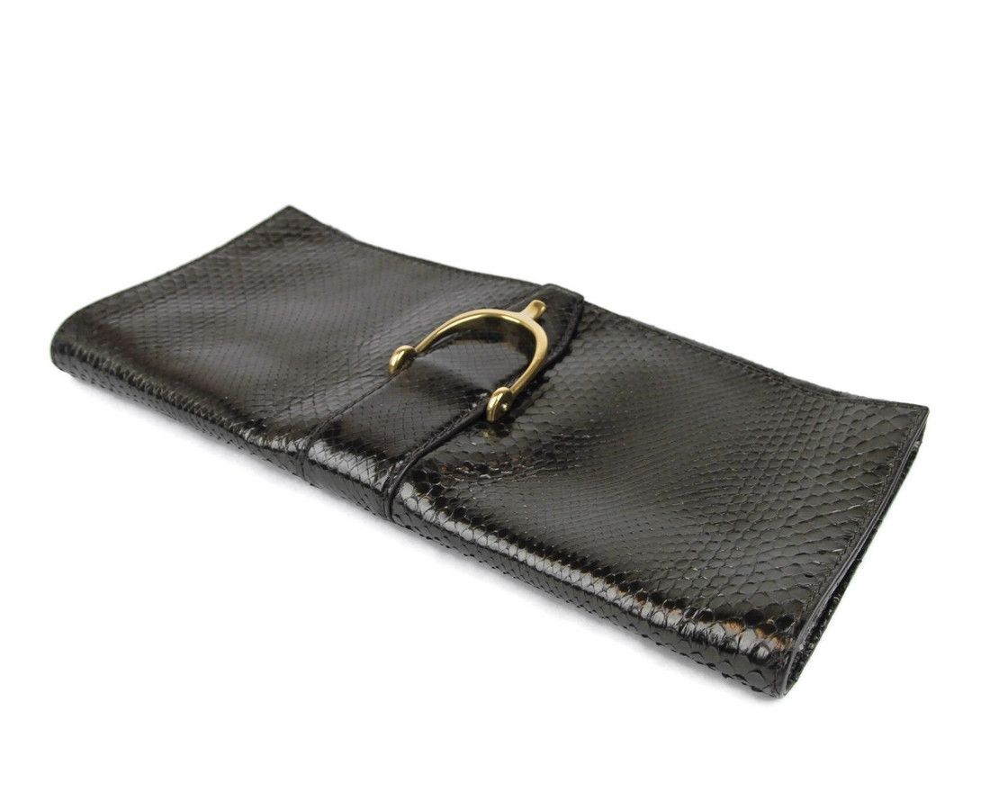 Gucci Women's Dark Green Python Large Soft Stirrup Clutch Bag Size ONE SIZE - 4 Thumbnail