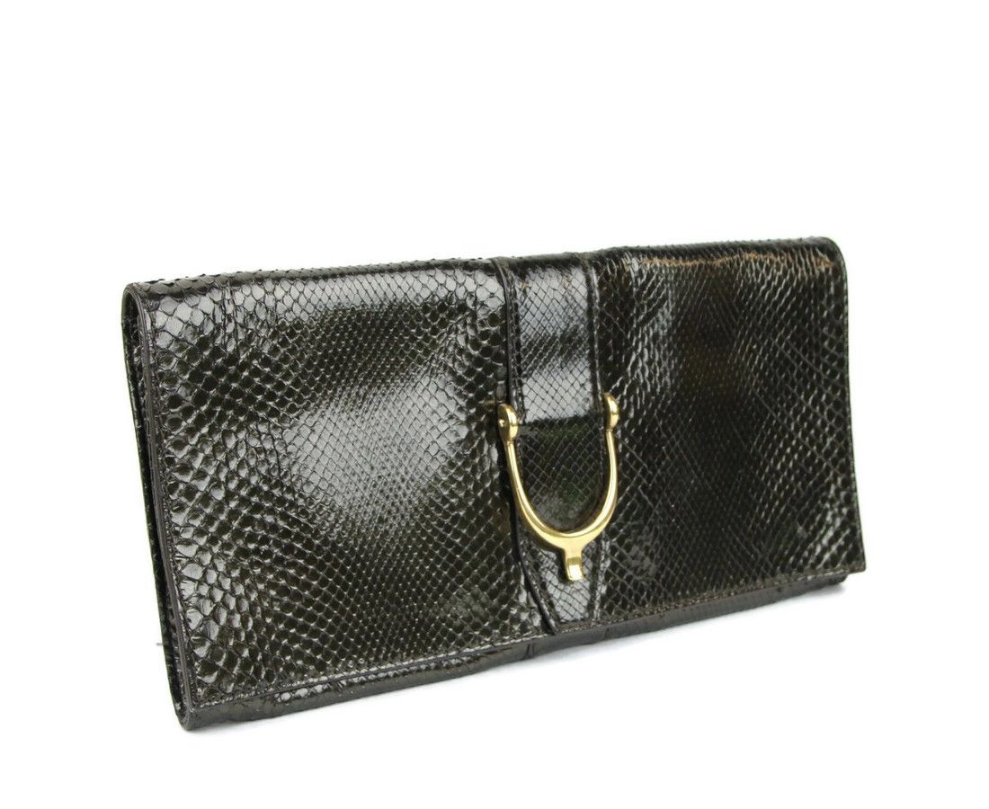 Gucci Women's Dark Green Python Large Soft Stirrup Clutch Bag Size ONE SIZE - 2 Thumbnail