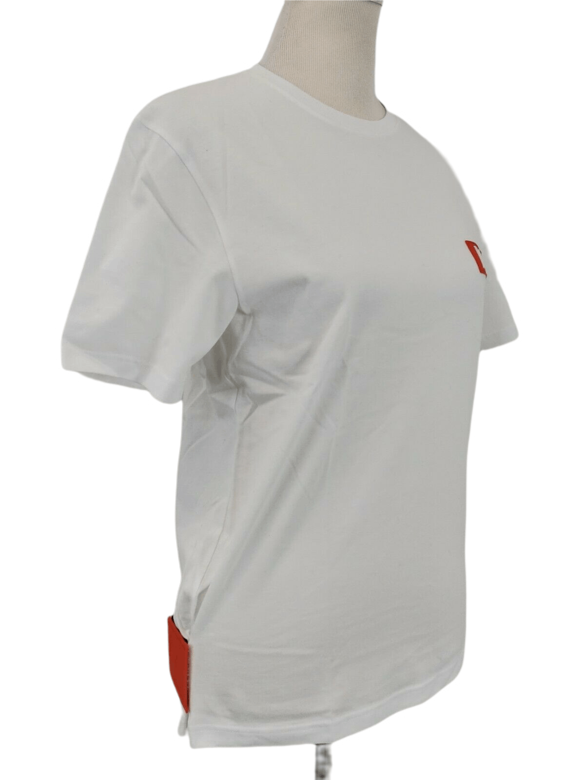 MCM Women's White Cotton T Shirt with Orange Rubber Logo Size M / US 6-8 / IT 42-44 - 3 Thumbnail