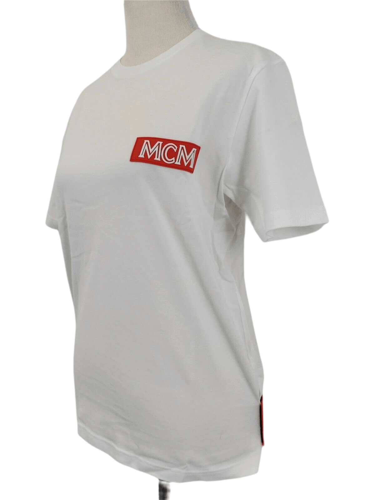 MCM Women's White Cotton T Shirt with Orange Rubber Logo Size M / US 6-8 / IT 42-44 - 2 Thumbnail