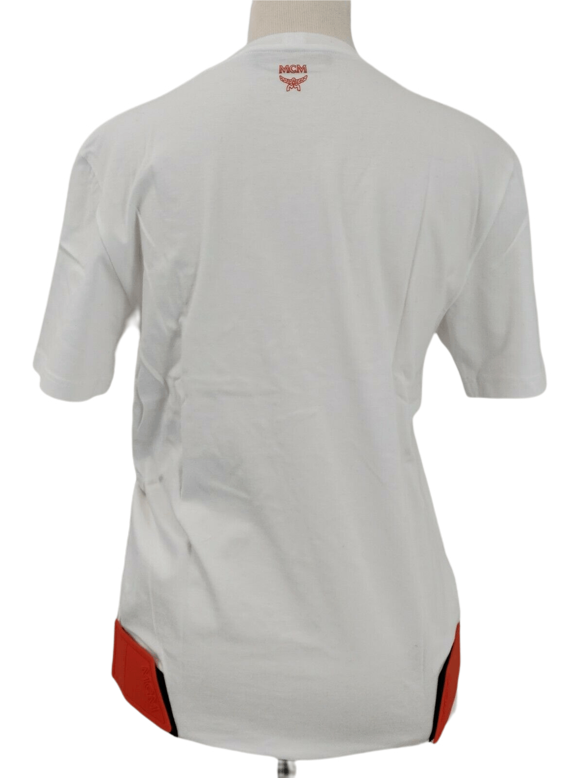 MCM Women's White Cotton T Shirt with Orange Rubber Logo Size M / US 6-8 / IT 42-44 - 4 Thumbnail