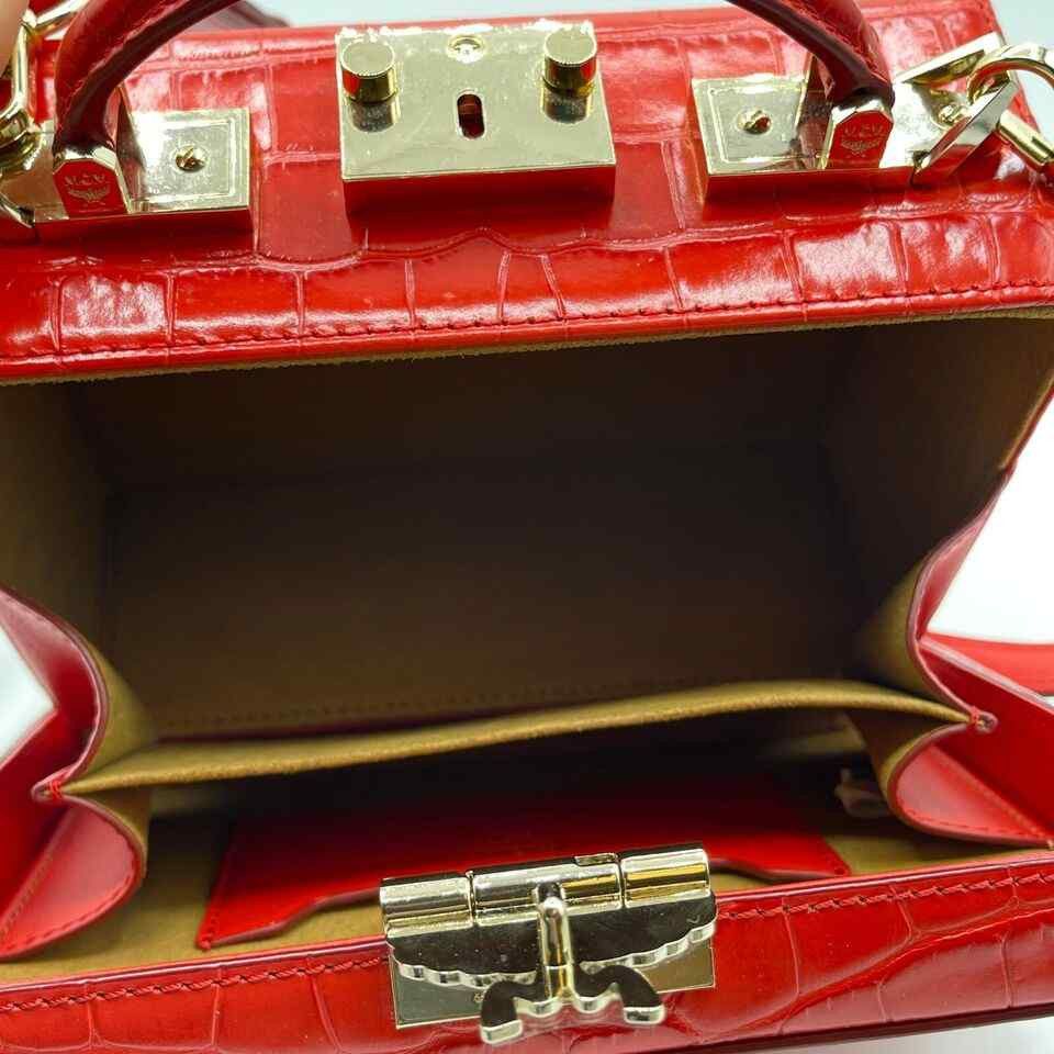MCM Women's Berlin Red Crocodile Embossed Leather Crossbody Bag Size ONE SIZE - 9 Thumbnail