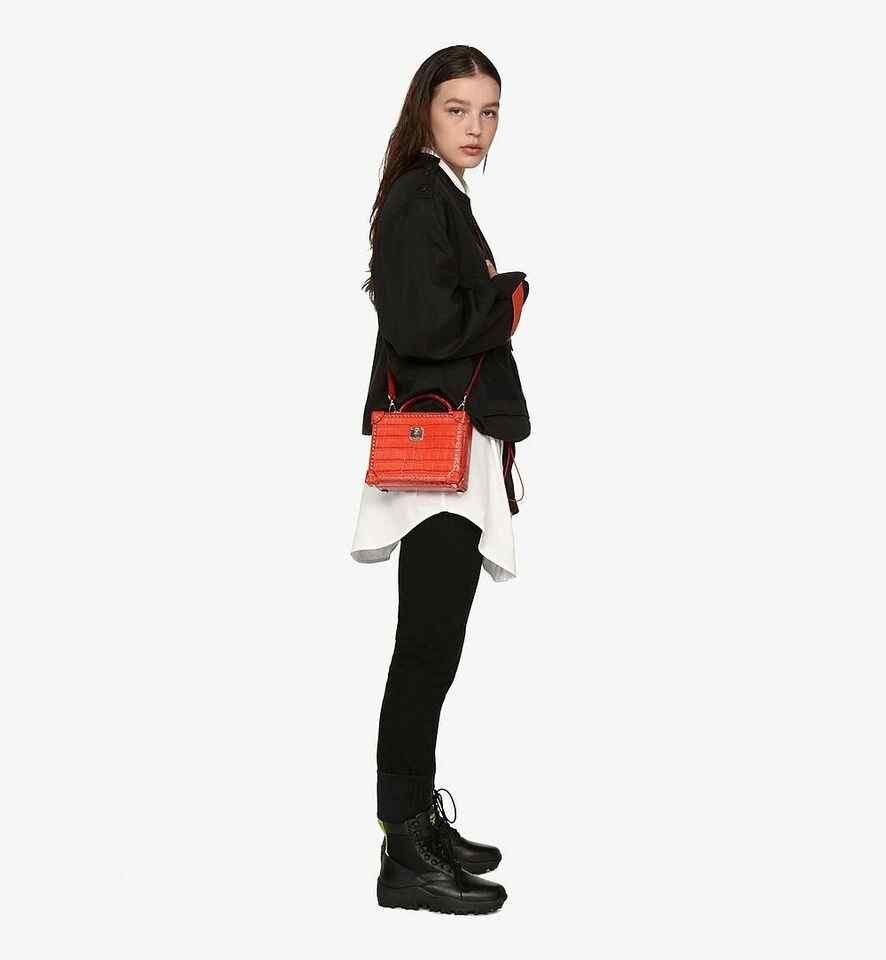 MCM Women's Berlin Red Crocodile Embossed Leather Crossbody Bag Size ONE SIZE - 3 Thumbnail