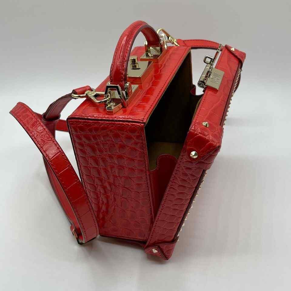 MCM Women's Berlin Red Crocodile Embossed Leather Crossbody Bag Size ONE SIZE - 8 Thumbnail